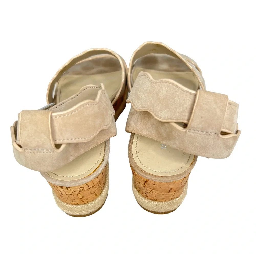 Marc Fisher Fayme Cork Espadrilles With Scalloped Suede Leather Straps 8M VGUC